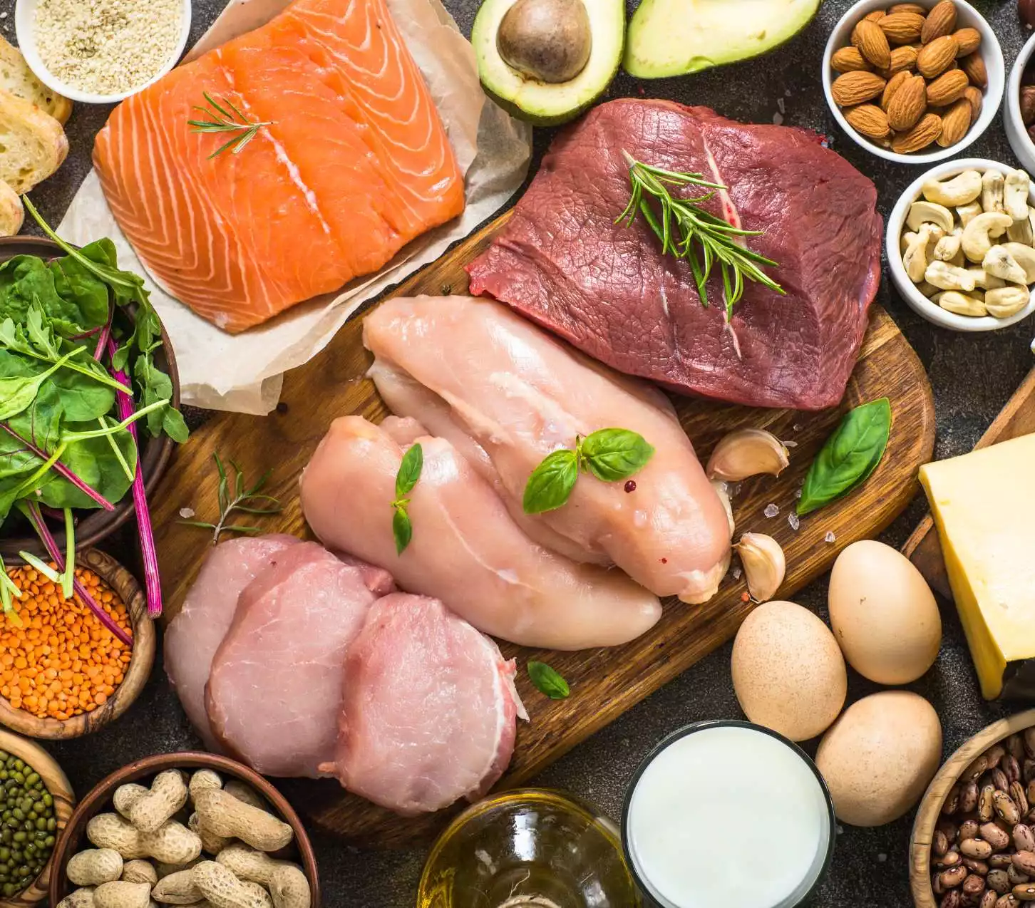 Produits alimentaires frais : viande et légumes 